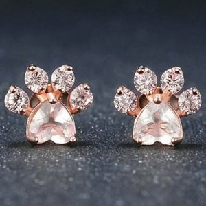 NEW 18k Rose Gold Pink Diamond Paw Print Earrings